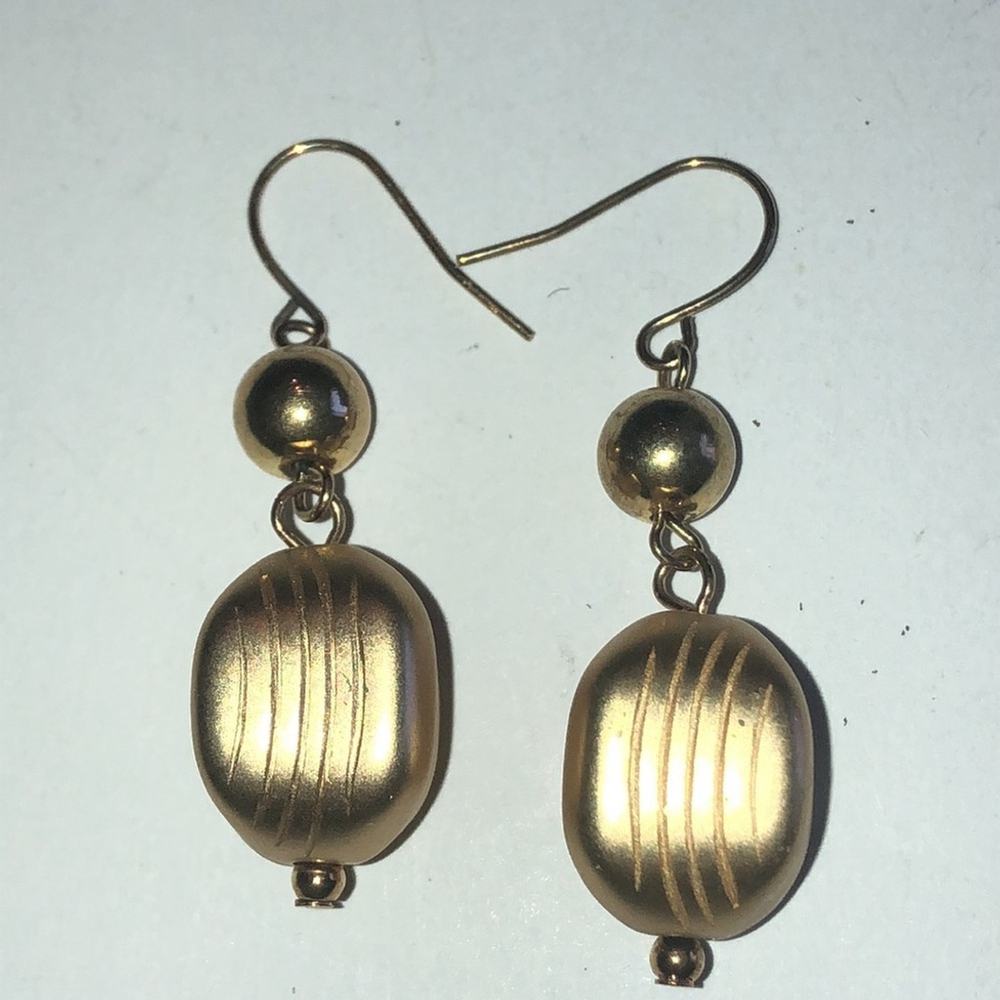 Gold Tone Dangling Ball Drop Beaded Boho Pierced Earrings - Picture 4 of 5